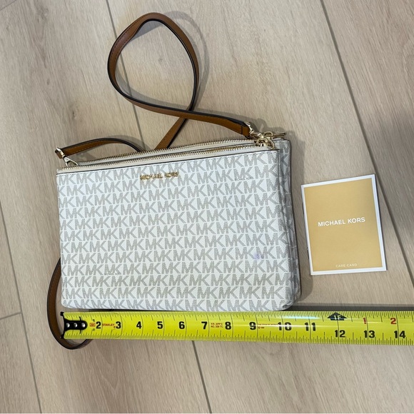 Michael Kors Jet Set Double Pouch White and Brown Crossbody Bag with Monogram - Picture 7 of 8